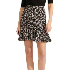 Veronica Beard Taras Black Ruched Floral Silk Mini Skirt